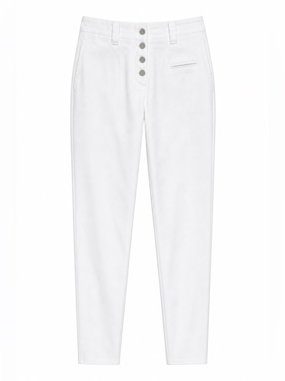 Reiss White High-Waist Button-Front Pants | Slim Straight